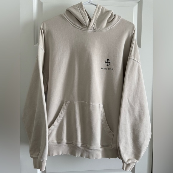 Anine Bing Aiden Monogram Distressed Organic Cotton Hoodie - Picture 3 of 17